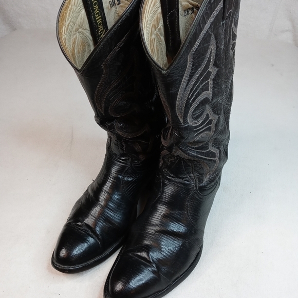 Longhorn men\'s black lizard skin western boots sz 8.5M main image 8